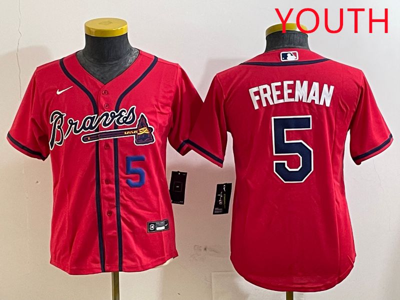 Youth Atlanta Braves #5 Freeman Red Game 2025 Nike MLB Jersey style 5